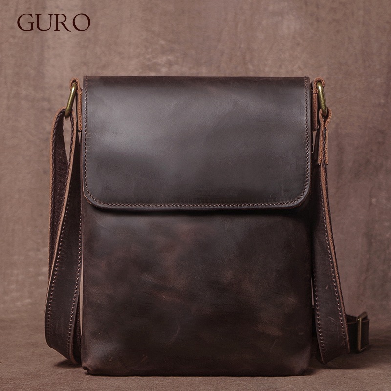 GURO Высококачественная сумка через плечо из натуральной кожи, мужская модная сумка через плечо Crazy Horse, сумка-мессенджер из воловьей кожи, повседневная маленькая сумка