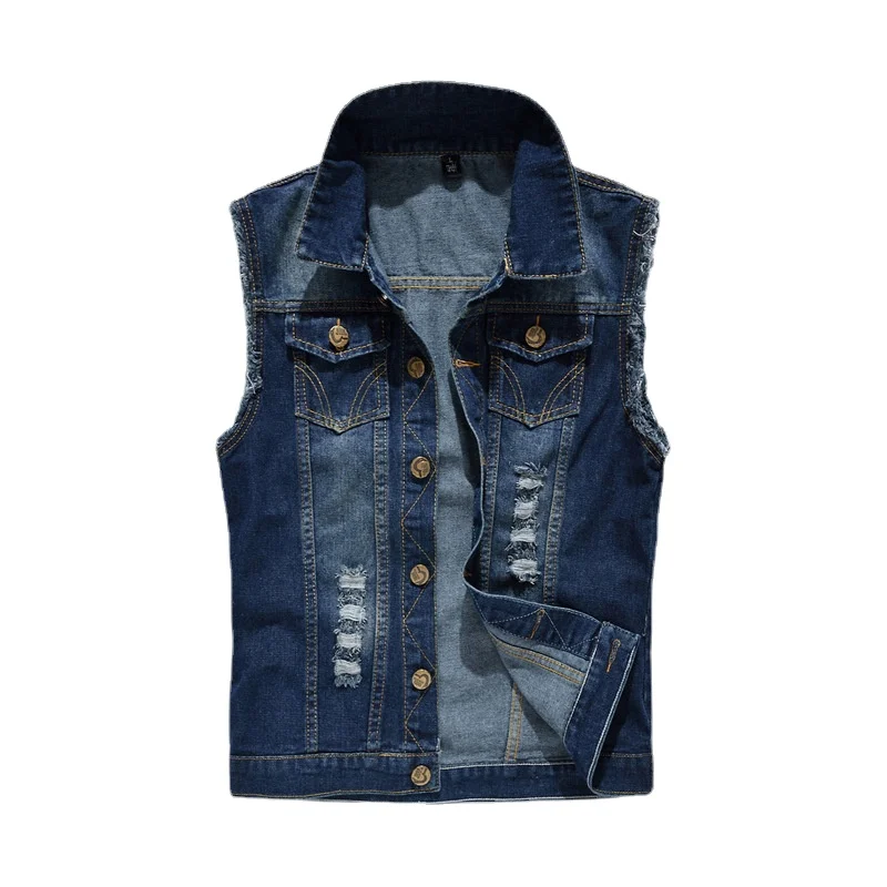 Männer Denim Westen Jacken Westen Hellblau Zerrissene Denim Mäntel Westen Neue Mode Männlichen Baumwolle Dünne Schwarze Jeans Westen 6XL