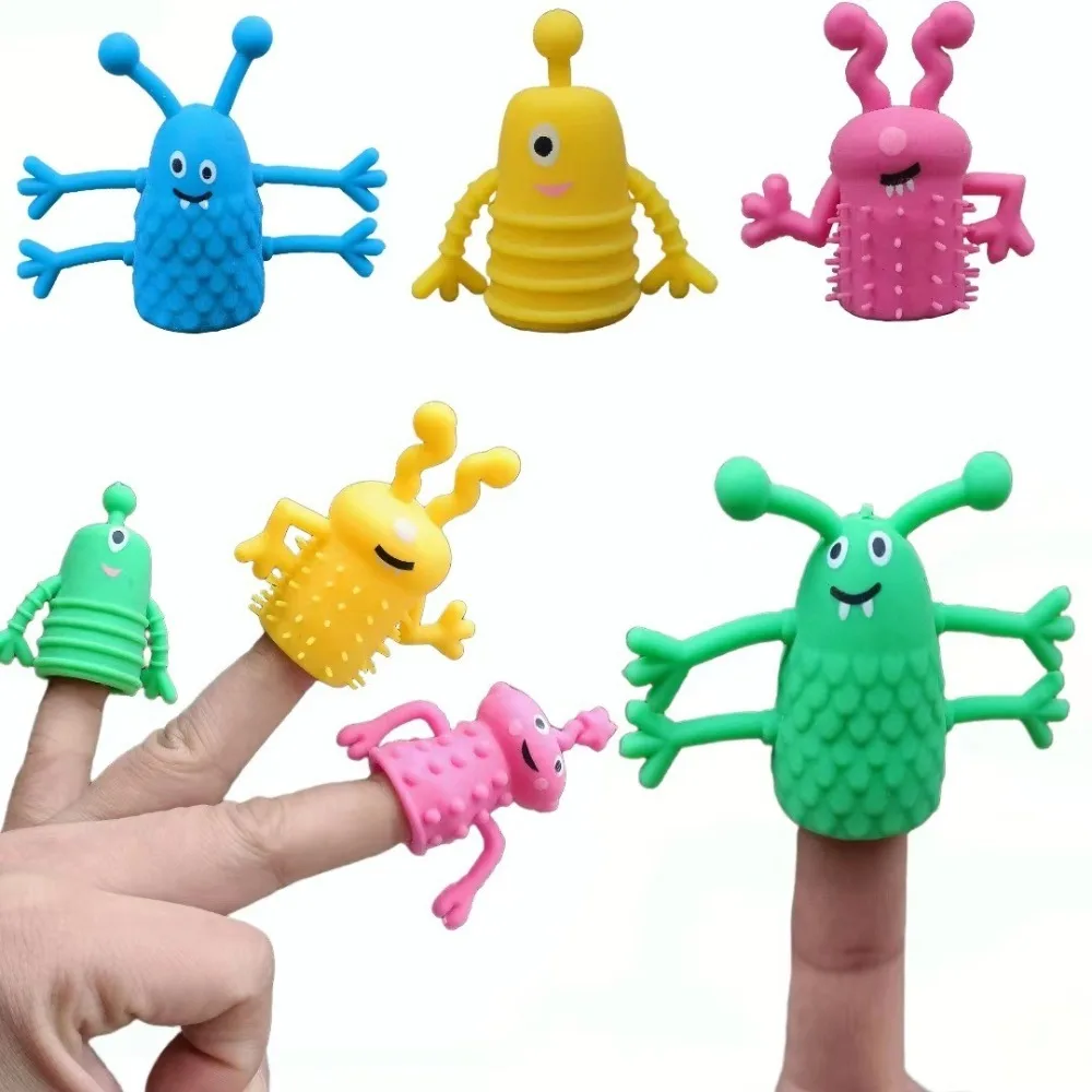 10pcs Funny Soft Rubber Finger Topper Toy Soothing Doll Stretchy Finger Puppet Mini Cartoon Dinosaur Fidget Toy