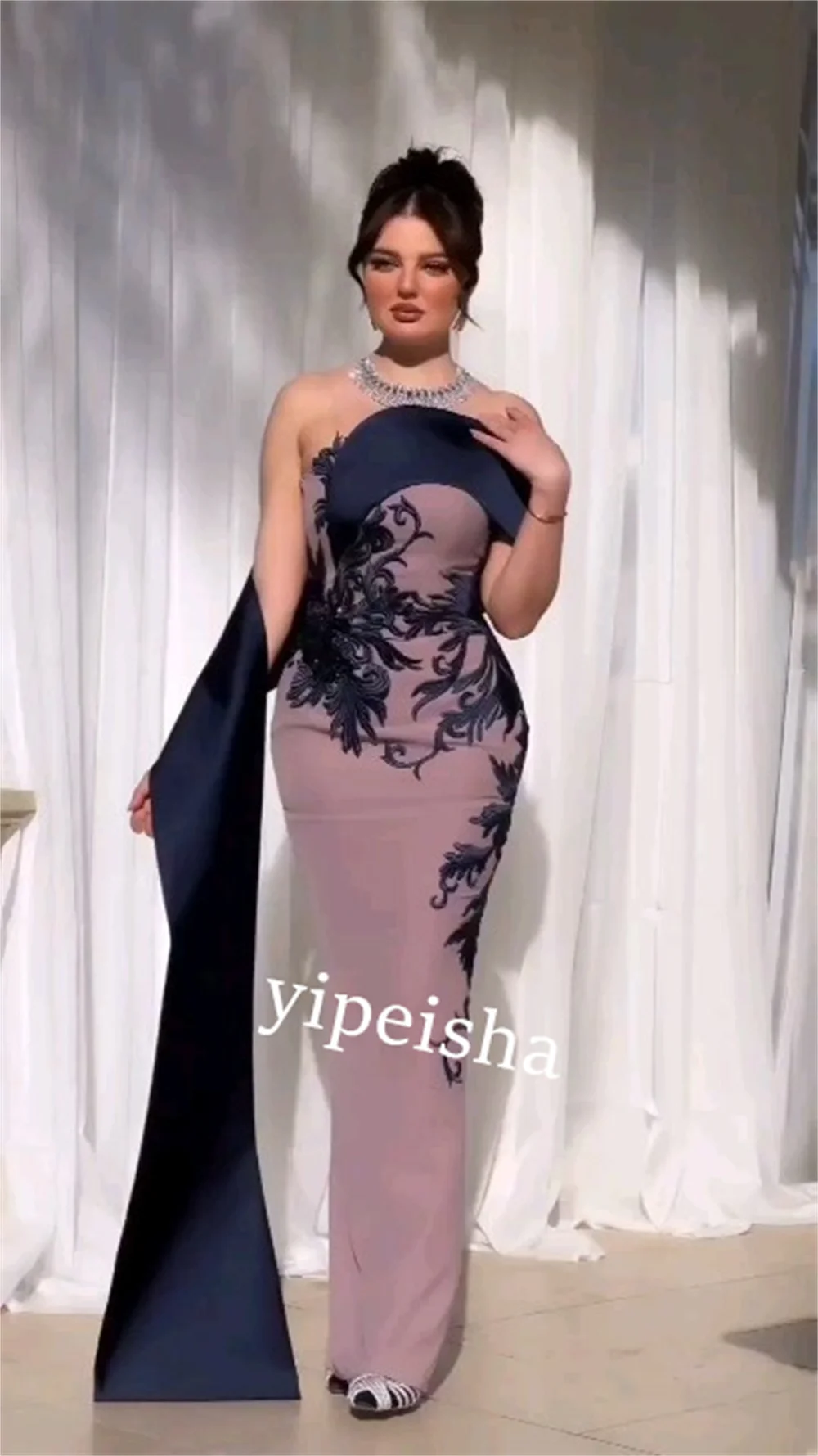 Customized Jersey Pattern Quinceanera Sheath Off-the-shoulder Bespoke Occasion Gown Midi Dresses