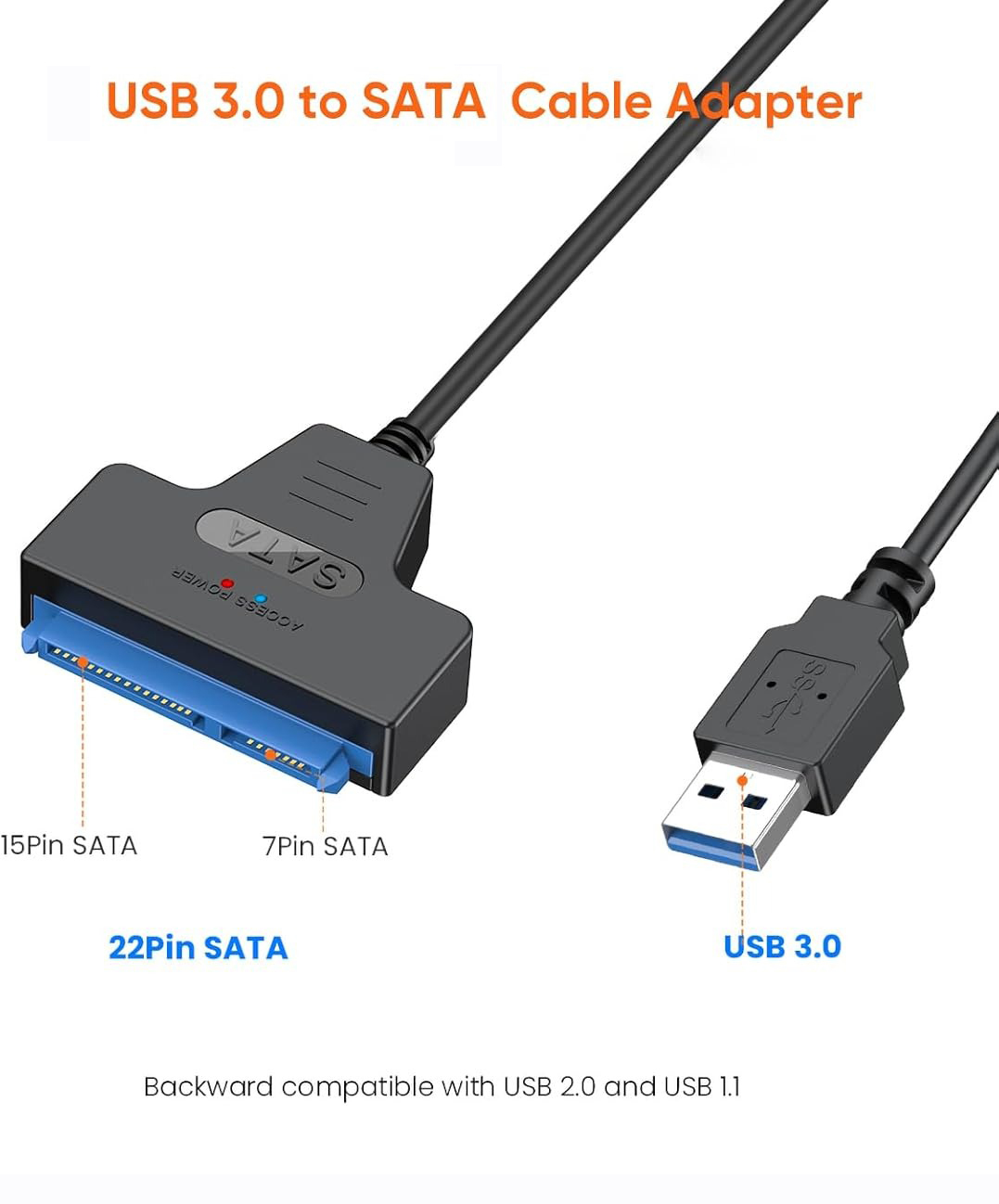 Cavo da SATA a USB 3.0, adattatore da USB 3.0 a SATA, compatibile con driver per disco rigido HDD e SSD SATA III da 2,5".