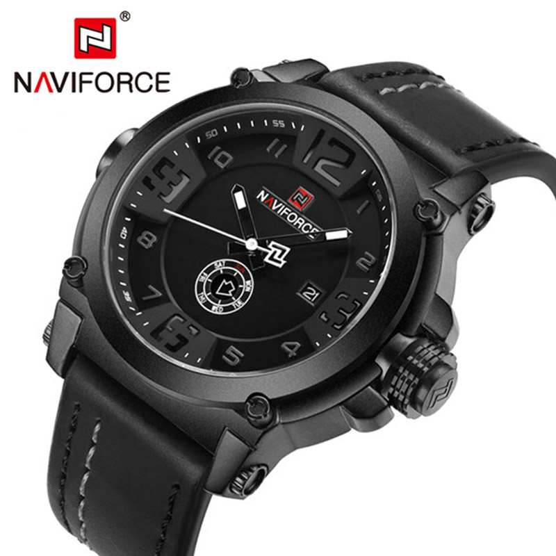 NAVIFORCE Top Luxus Marke Männer Sport Militär Quarzuhr Mann Analog Datum Uhr Lederband Armbanduhr Relogio Masculino