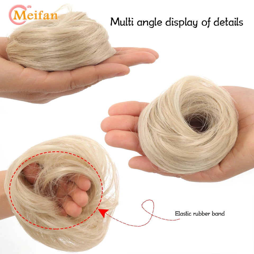 Meifan coque reto sintético com faixa de borracha elástica, coque de cabelo falso, extensão de cauda de cabelo updo, peça de cabelo para mulheres