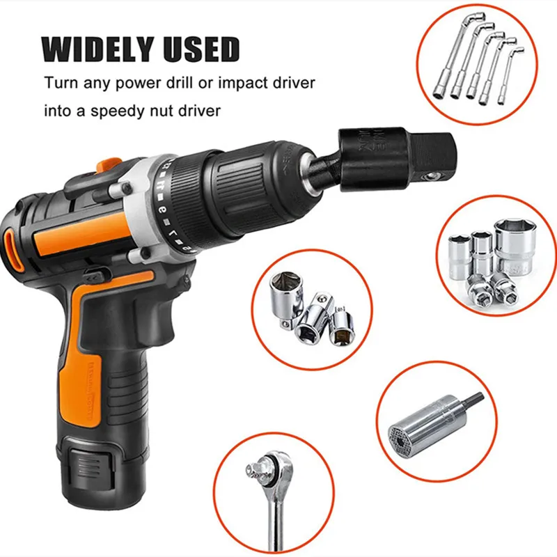 360°Rotatable Electric Power Drill Sockets Adapter Sets for Impact Driver with Hex Shank 1/4" 3/8" 1/2"