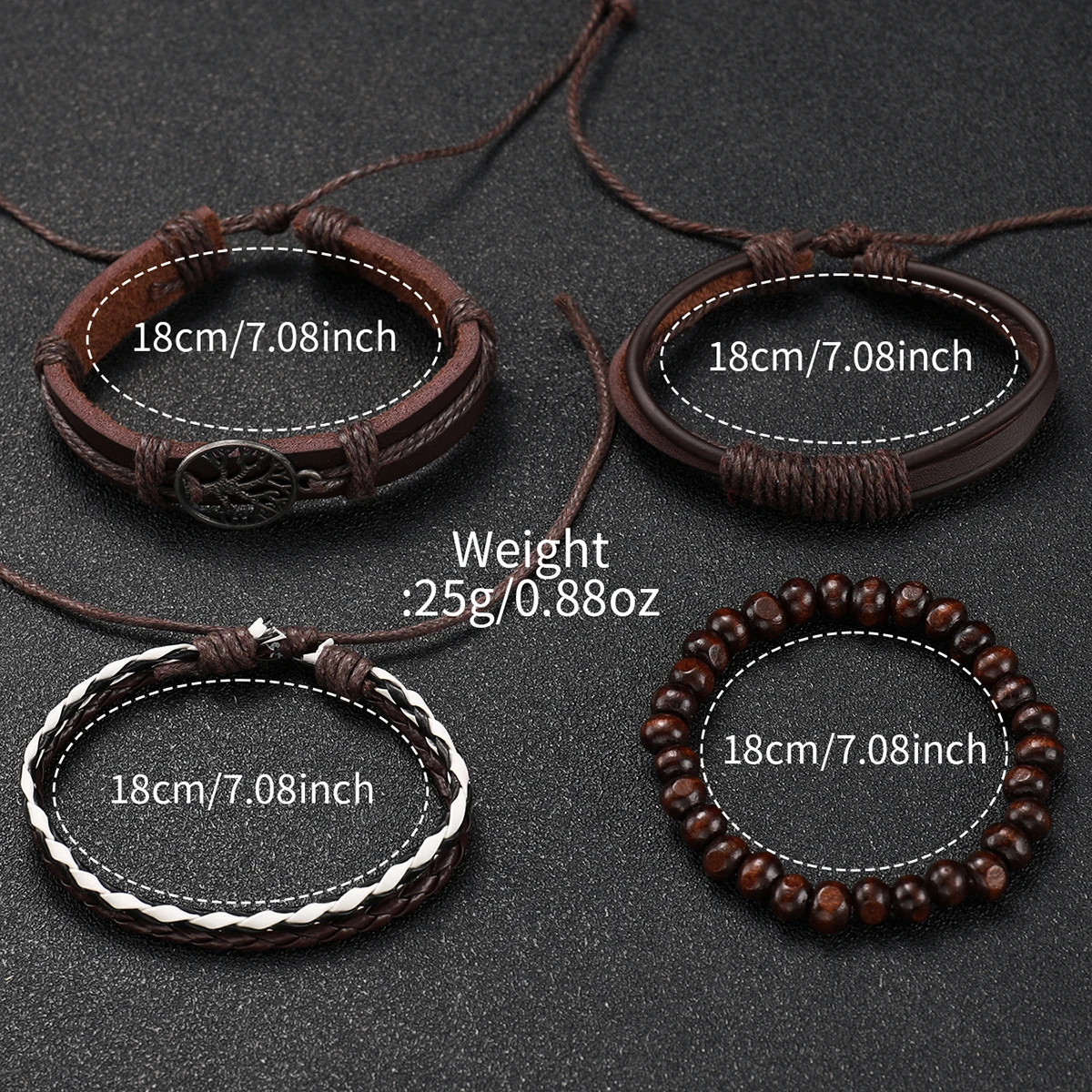 Relógio de quartzo de couro masculino com conjunto de pulseiras, moda casual, caixa não incluída, 5 peças por conjunto