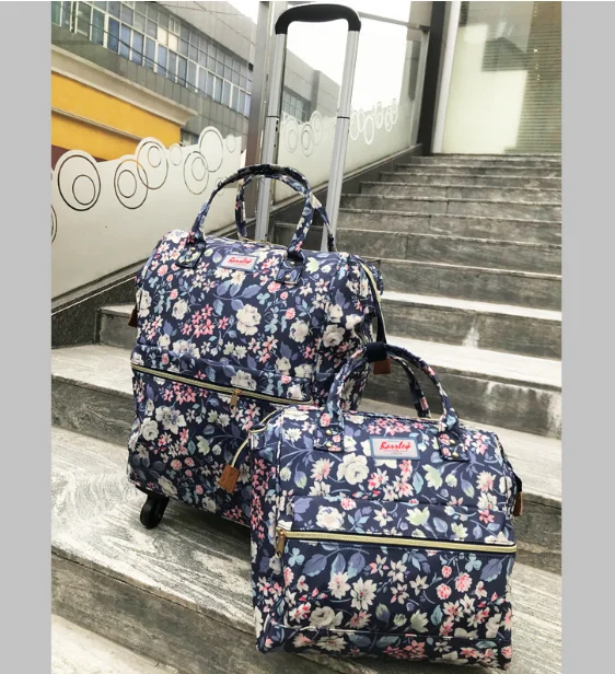 Frauen Tragen Auf hand gepäck Tasche Trolley Gepäck tasche sets roll gepäck tasche frauen reise Trolley Taschen räder rädern rucksack