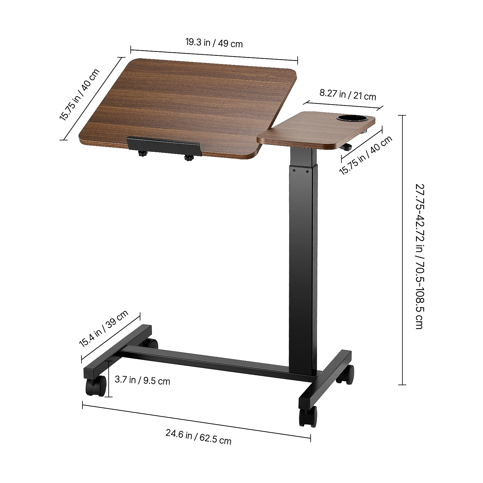 SucceBuy Overbed Table Mobile Bed Side Table with Swivel Casters Height & Angle Adjustable Laptop Desk for Home Office Study