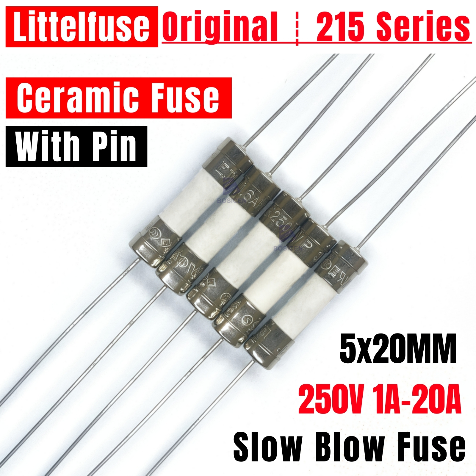 5PCS LF 215 Zeit-Lag Träge keramik Sicherung mit Pin Blei 5*20 5x20mm 250V 1A 1,6A 2A 2,5A 3,15A 4A 5A 6,3A 8A 10A 12A 15A 20A