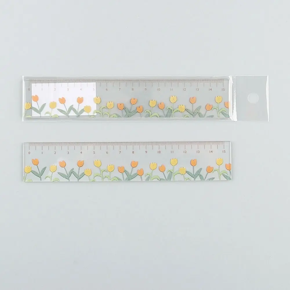 Creative Multifunction 15cm Straight Ruler Transparent Acrylic DIY Drawing Tools Tulip Double-duty Dividing Ruler Student