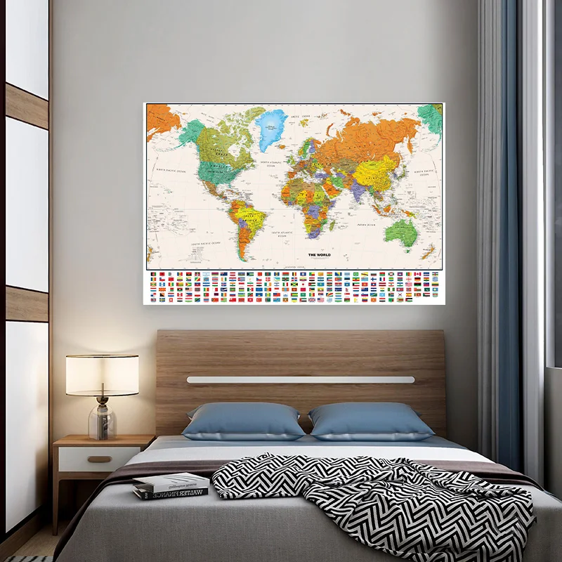 120*80 cm De Wereldkaart Poster Muur Decor Vinyl Vintage Decoración Canvas Studie Kantoor Schoolbenodigdheden Home Reizen kaart