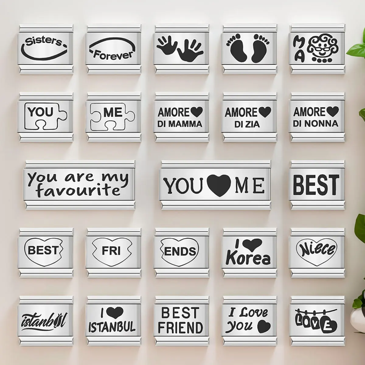 BestFriend amantes huellas serie I Love encanto italiano enlaces modulares aptos para pulseras de 9mm joyería de acero inoxidable DIY fabricación a mano