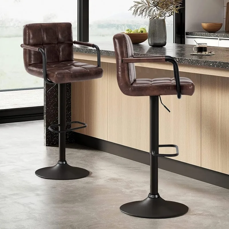 Adjustable Barstools with Back, Black bar stools Set of 2, Velvet 360°Swivel Bar Stools, Double Stitching Counter Stools
