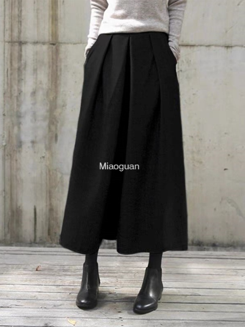 Woolen Wide Leg Pants Women Street High Waist Loose Fashion Female Pant Skirts 2024 comfort  Autumn Winter Thicken Lady Trousers