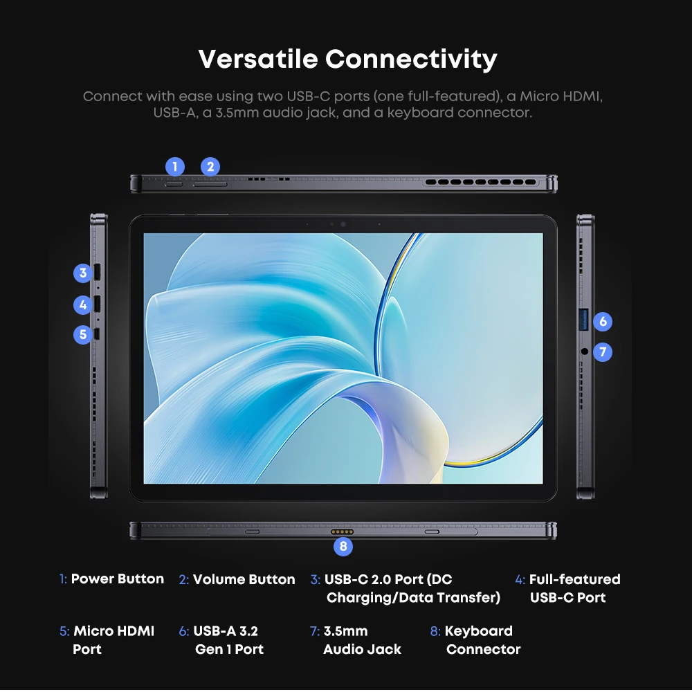 2024 CHUWI Hi10 X1 2 en 1 tableta portátil Intel N100 UHD gráficos 10,1 "pantalla LCD 8GB DDR5 256GB SSD tabletas Windows 11 Wifi6