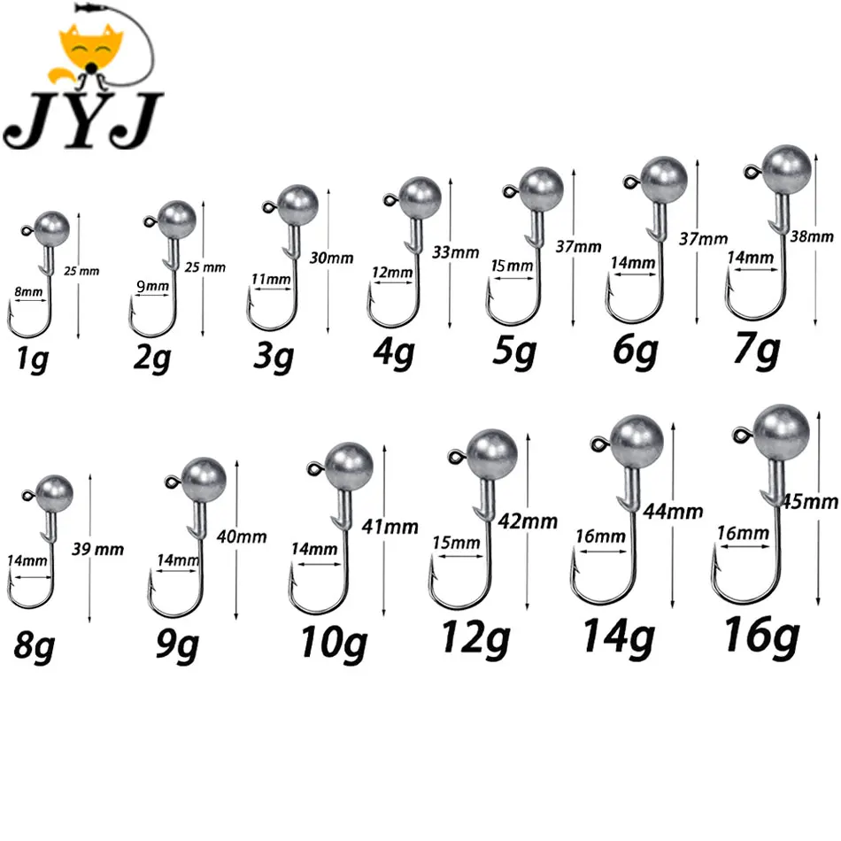 JYJ 1g 2g 3g 4g 5g 7g 8g 10g 14g 20g 28g anzuelo de cabeza de anzuelo para aparejos de pesca, anzuelo de gusano suave de rig, anzuelo de cebo con manivela