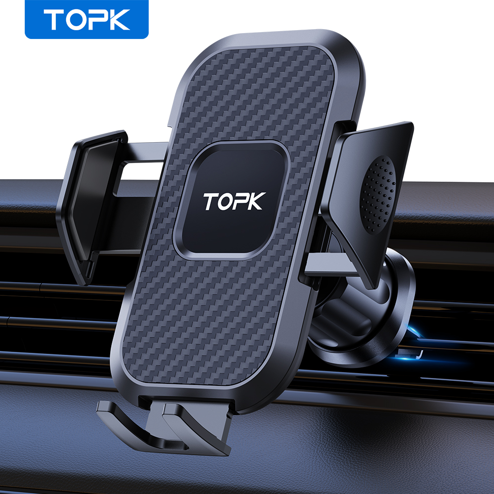 Soporte para teléfono de coche, soporte Universal para teléfono con bloqueo automático mejorado TOPK con Clip de gancho para salida de aire de coche para iPhone Samsun