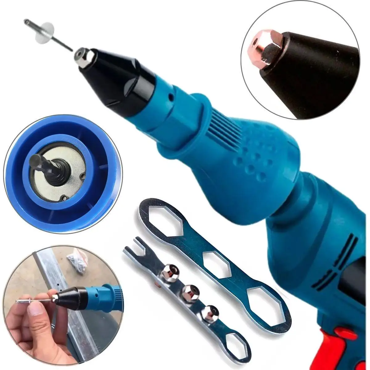 Cabeçote Rebitador Furadeira Parafusadeira Fixação Rápida Fácil Rebite Ferramenta Prática Versátil Resistente Ergonômica