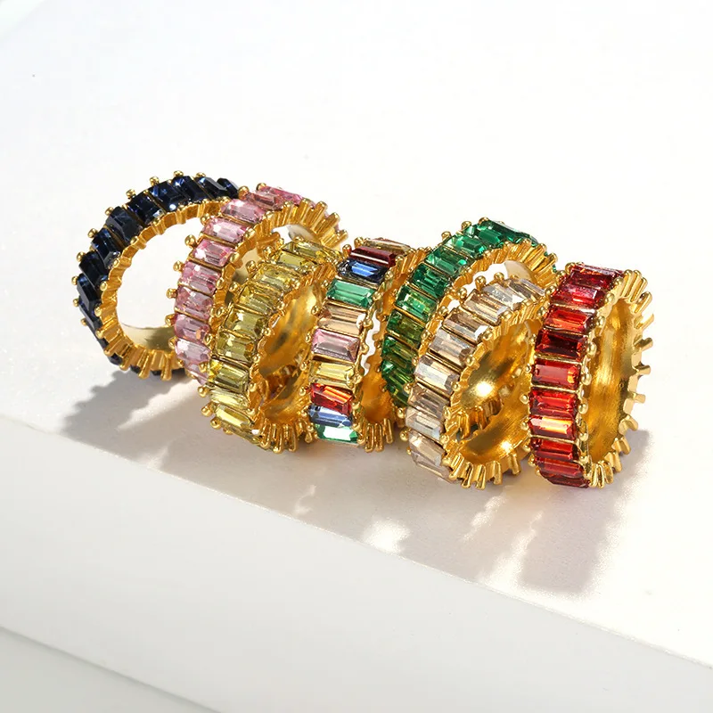 Europeu e americano retro exportação de venda quente arco-íris cor cristal anel de diamante Aliexpress Amazon desejo transfronteiriço Hot-sel...