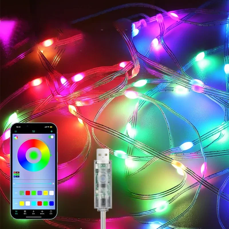 USB light Strip Smart RGB String Bluetooth Dream Color Light 5V Christmas Birthday Party Garland Decor Fairy Lights for Home