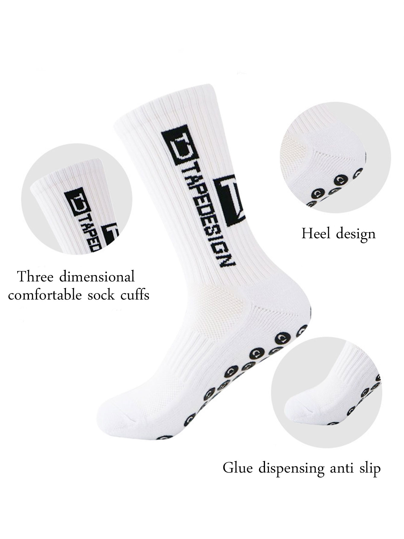 6 pairs of football socks, men's and women's mid length anti slip training socks, thickened professional sports socks