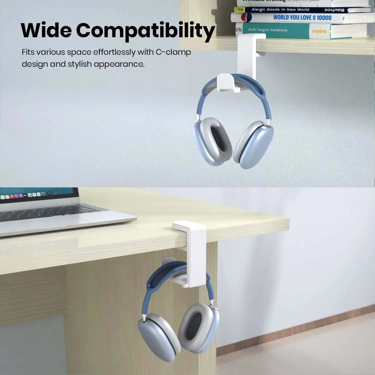 Soporte de gancho para auriculares con rotación de 360 grados, soporte para auriculares para juegos, soporte ajustable para PC, colgador de escritorio con Clip para Cable Universal
