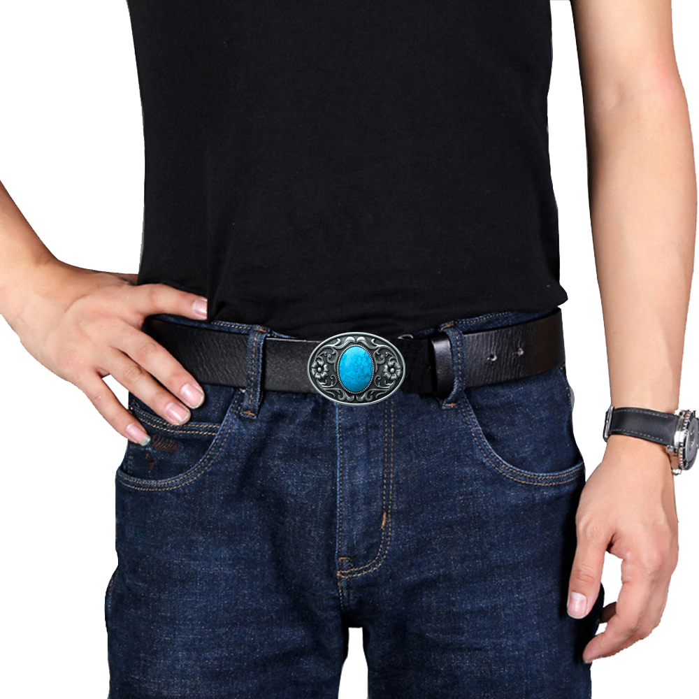 Cheapifyドロップシッピングオーバルターコイズストーン男性ベルトバックル西洋カウボーイアメリカオリジナルファッション花彫刻デザイン
