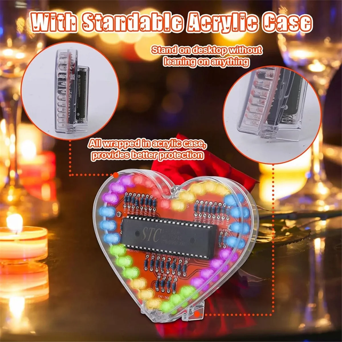 Módulo de luz intermitente LED RGB en forma de corazón N82R, Kit electrónico DIY, lámpara de agua, proyecto de soldadura, práctica para estudiantes de escuela
