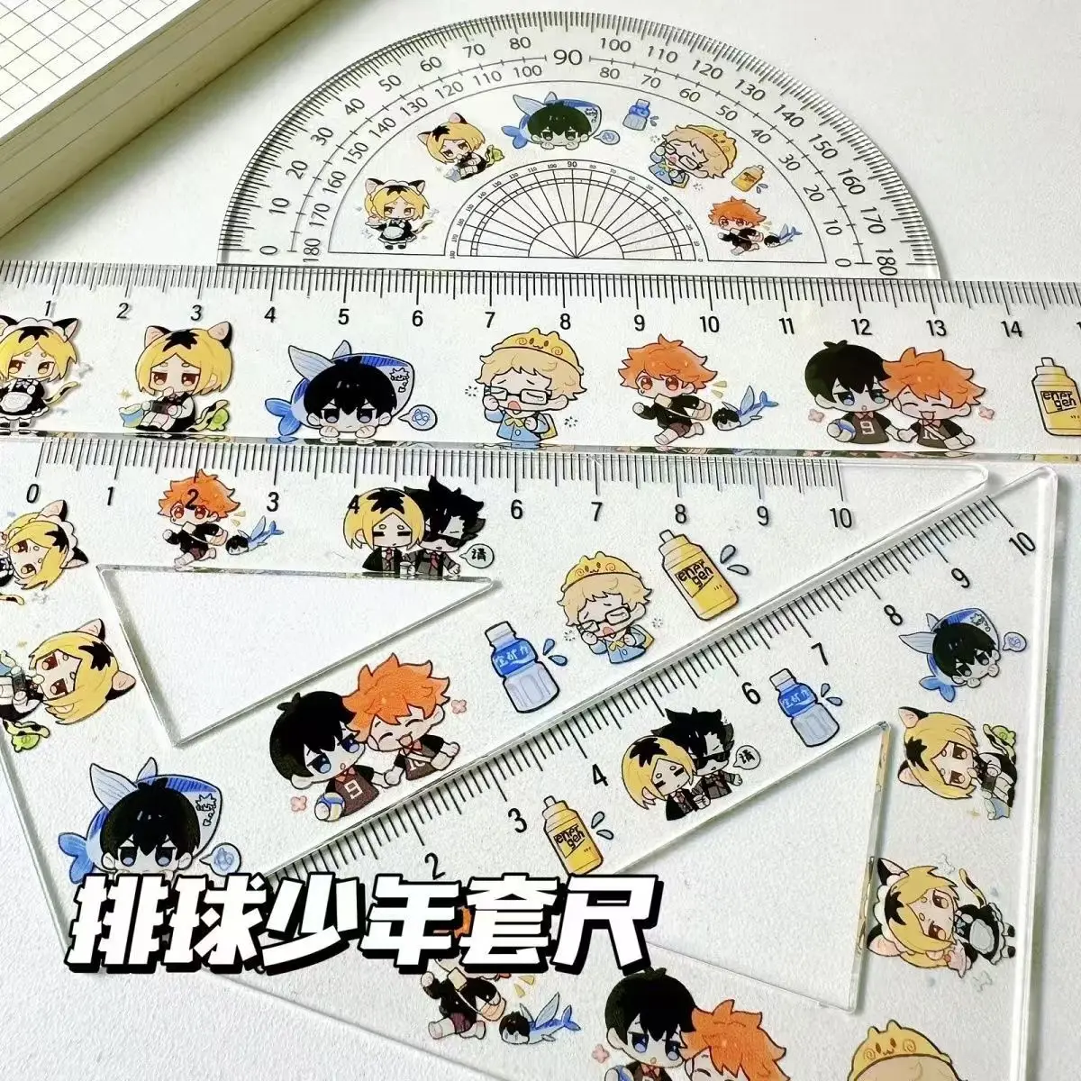 2024 Anime Ruler Set Cute Students Stationery Triangle Protractor Set Kids Gifts
