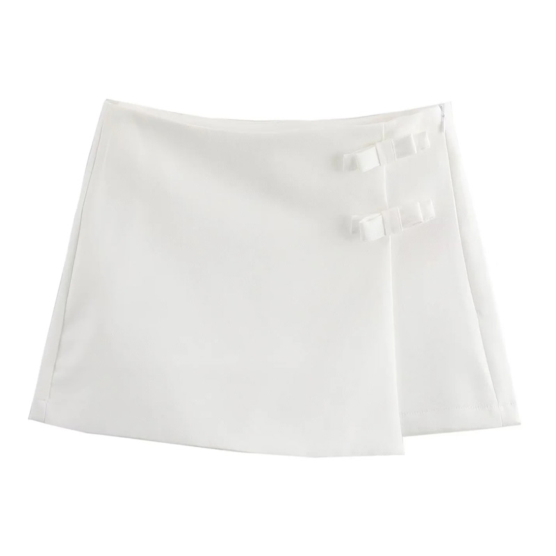 TRAF 弓ピンクスコート女性のためのハイウエストミニ白スカートパンツファッション夏の女性のスコートストリート非対称キュロット