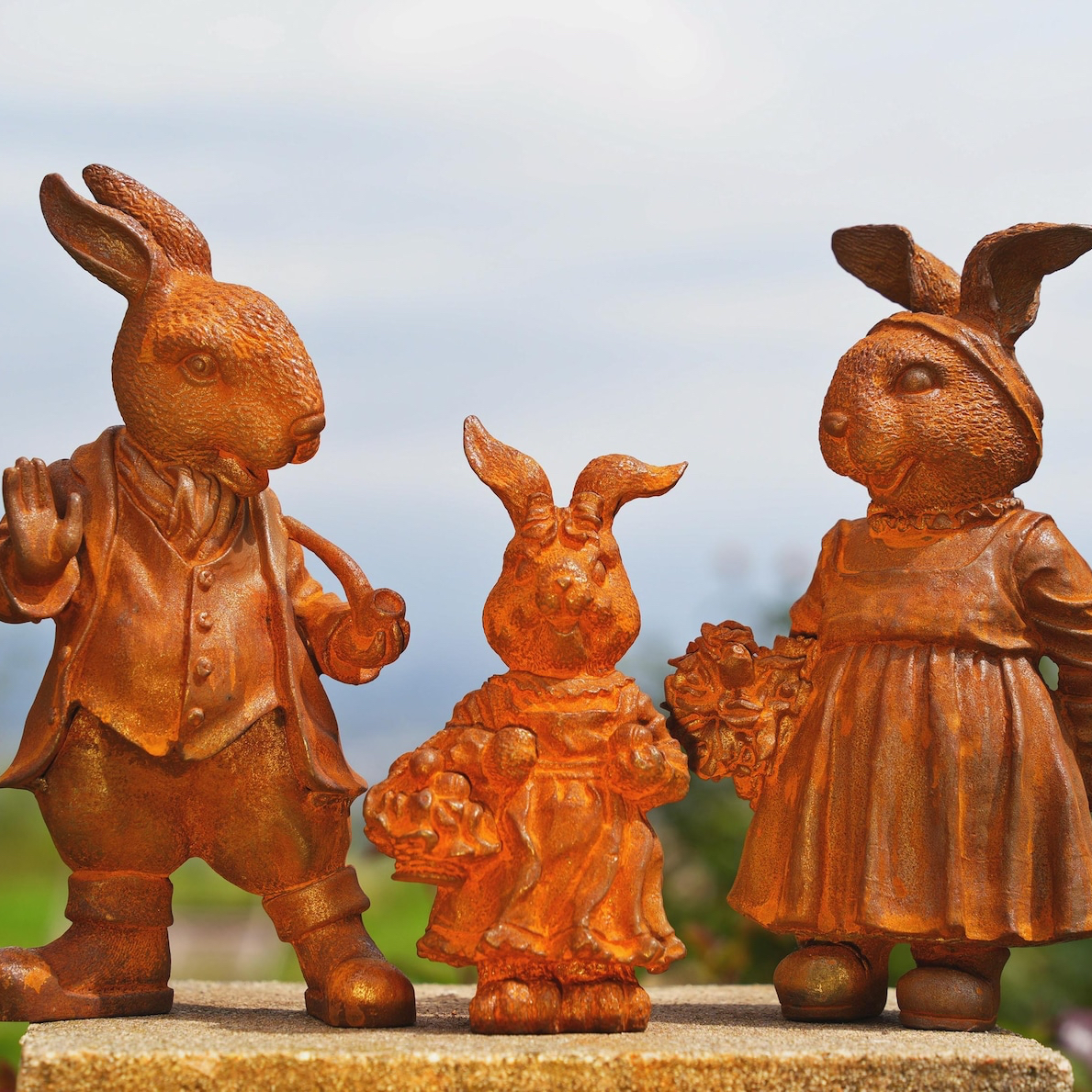 Ornamentos de Jardim em Ferro Fundido, Estátua de Coelho, Decoração de Mesa Moderna, Design com Padrão de Crochê em Pequena C...