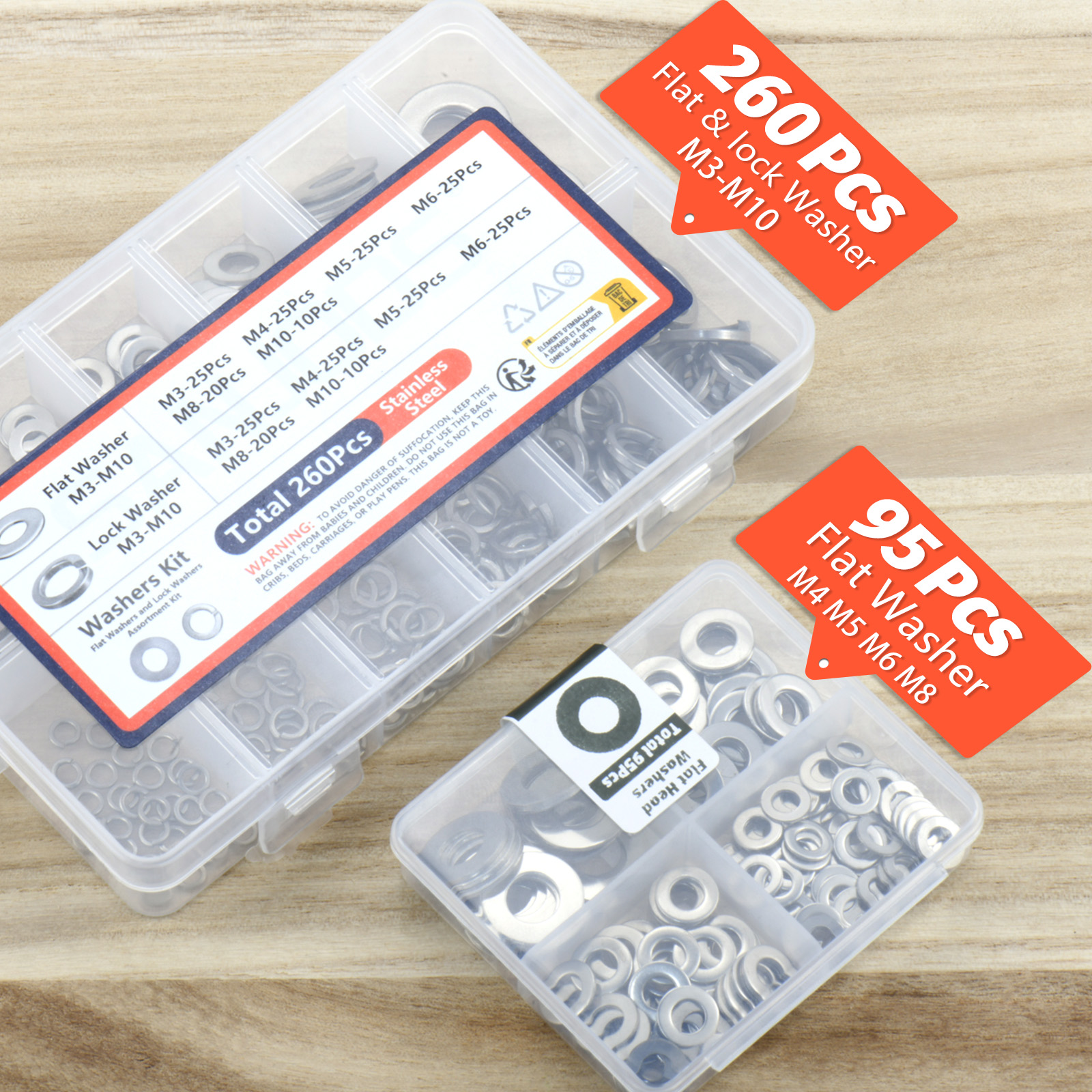 WieshammKit-Rondelles Plates et de Verrouillage, en Acier Inoxydable, M3 Figuré, M5, M6, M8, M10, 260 Pièces