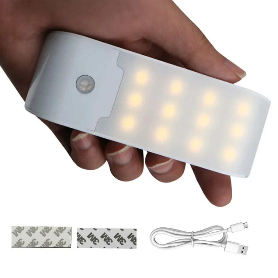 모션 센서 LED 야간 조명 USB 충전식 벽 조명 캐비닛 옷장 통로 계단 침대 옆 침실 야간 조명