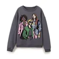 TRAF ZR-sudaderas para mujer, sudaderas informales con estampado de felpa de algodón a la moda para niñas, sudaderas con capucha con cuello redondo, jerséis elegantes, Tops 2023