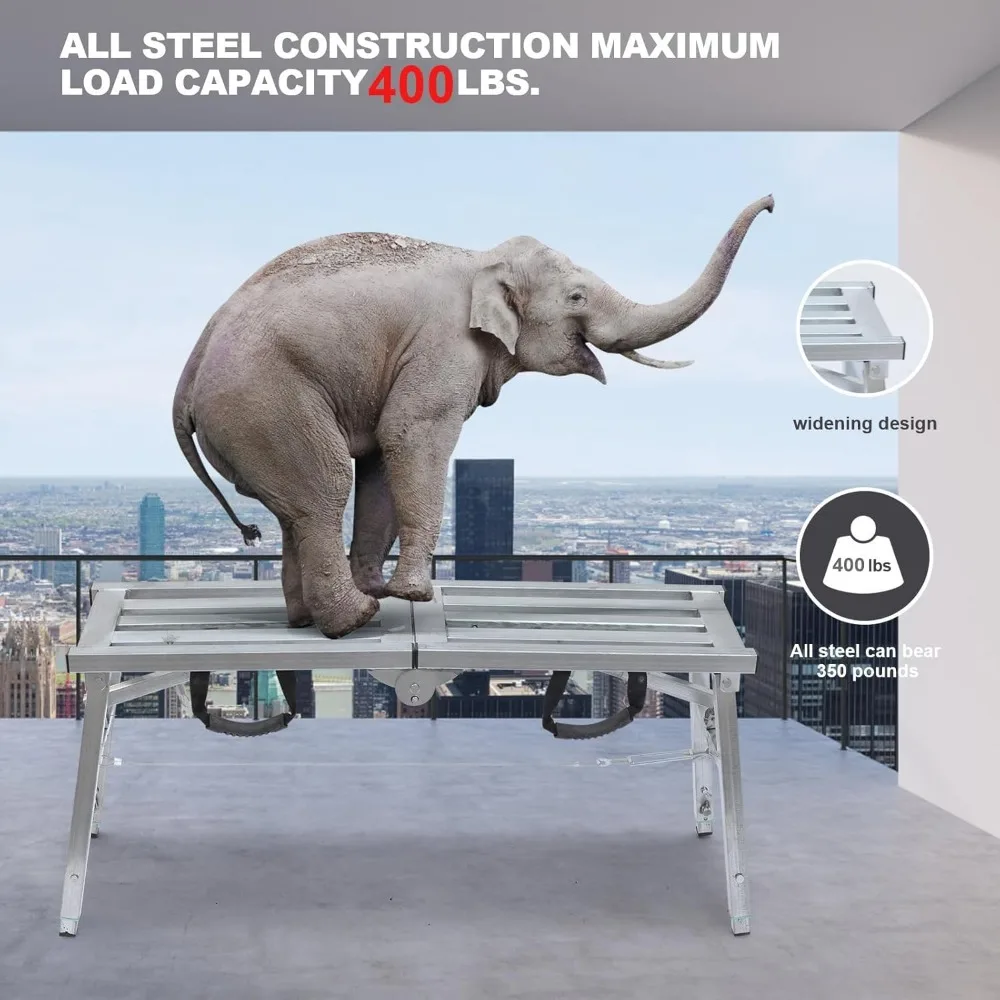 Adjustable Work Platform with 400 lb Duty Rating, Steel Step Ladder, Portable Folding Scaffolding Platform for RV Cleaning High