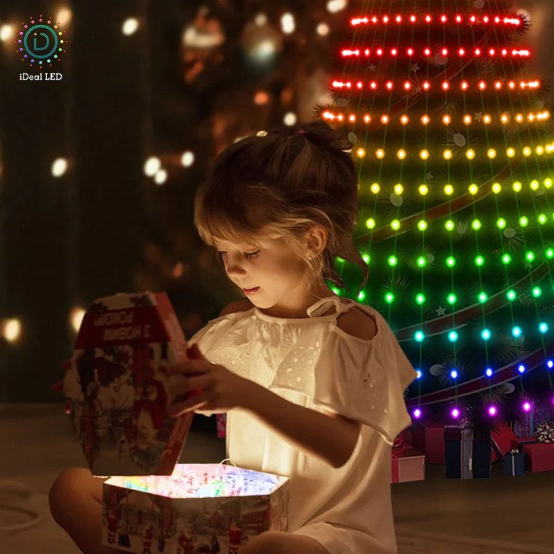 Adornos inteligentes para árbol de Navidad, luces con aplicación DIY, imagen LED RGB, cadena de luces con Control Bluetooth, cadena de estrellas LED, cascada de Navidad