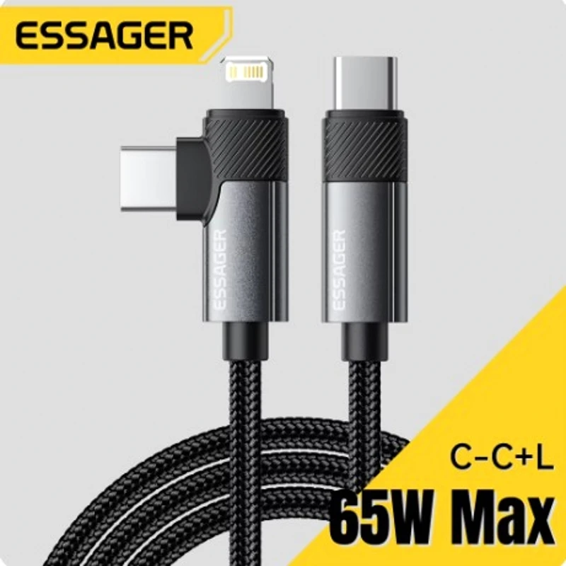 Essager Cavo ad angolo retto 2 in 1 SL 29W CC 65W Cavo dati a gomito di ricarica rapida per iPhone 16 15 14 MacBook Lenovo Dell iPad Pro
