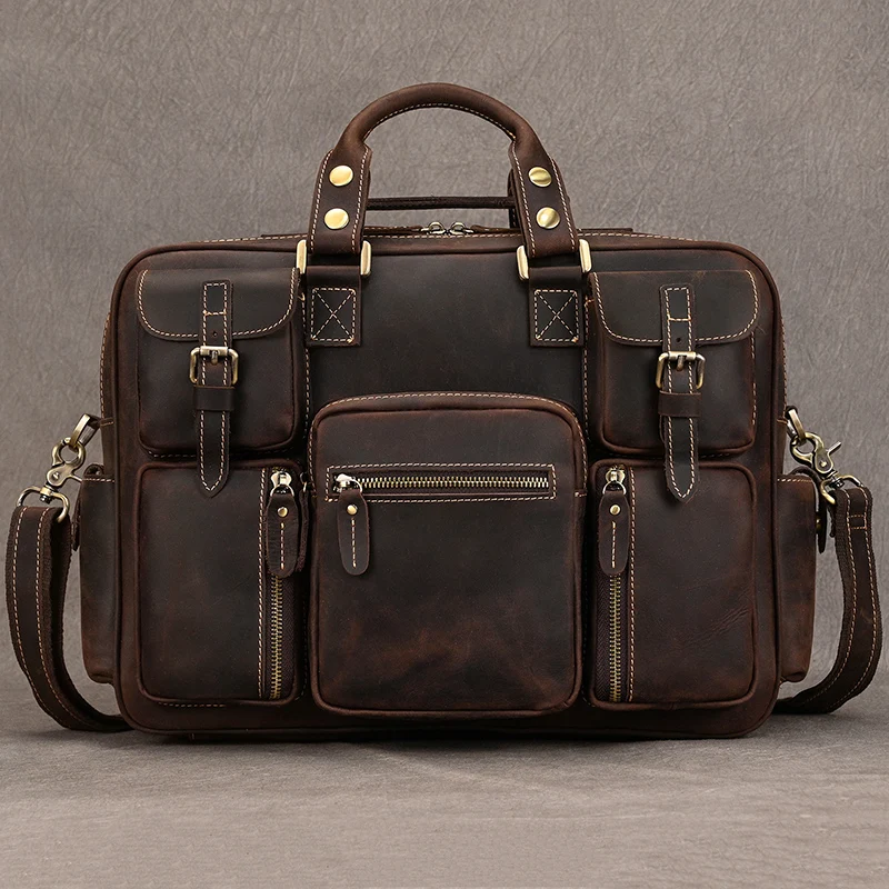 Fashion Natural Leather Men Briefcases with Shoulder Strap Mans Laptop Notebook Hand Bag 2025 New Business Briefcase Bag