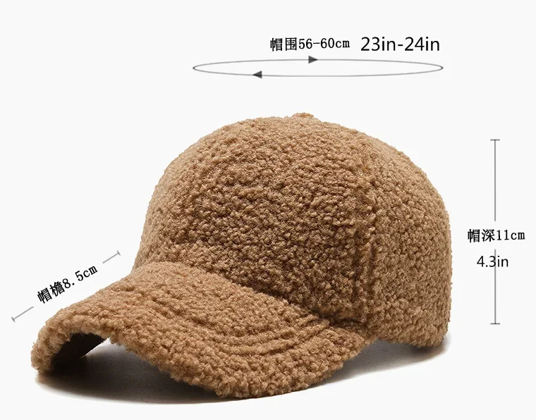 Big Head Solid Artificial Lamb Wool Baseball Cap Women Men Autumn Winter Hats Keep Warm Cap Plush Baseball Caps Outdoor Dad Hat