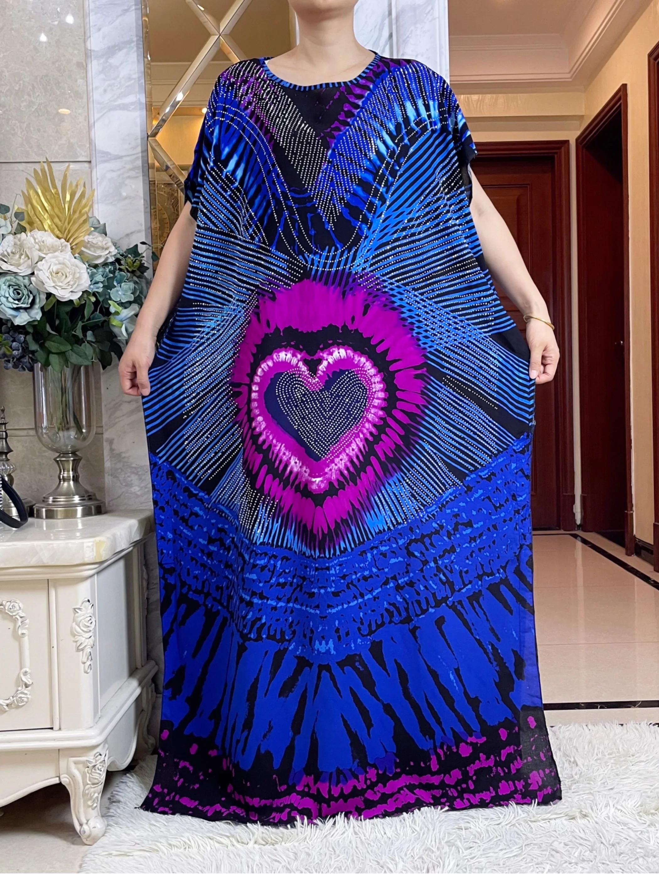 女性のための長い綿のダシキドレス,イスラム教徒の女性のための服,アバヤ,ドバイ,ダイヤモンド,イスラムの服,半袖,新しい,2022