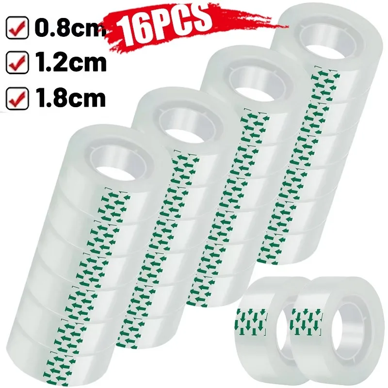 16-1 rollos de cinta adhesiva transparente, cintas de embalaje exprés para oficina, hogar, escuela, paquete de regalo para estudiantes, cinta de 18/12/8mm