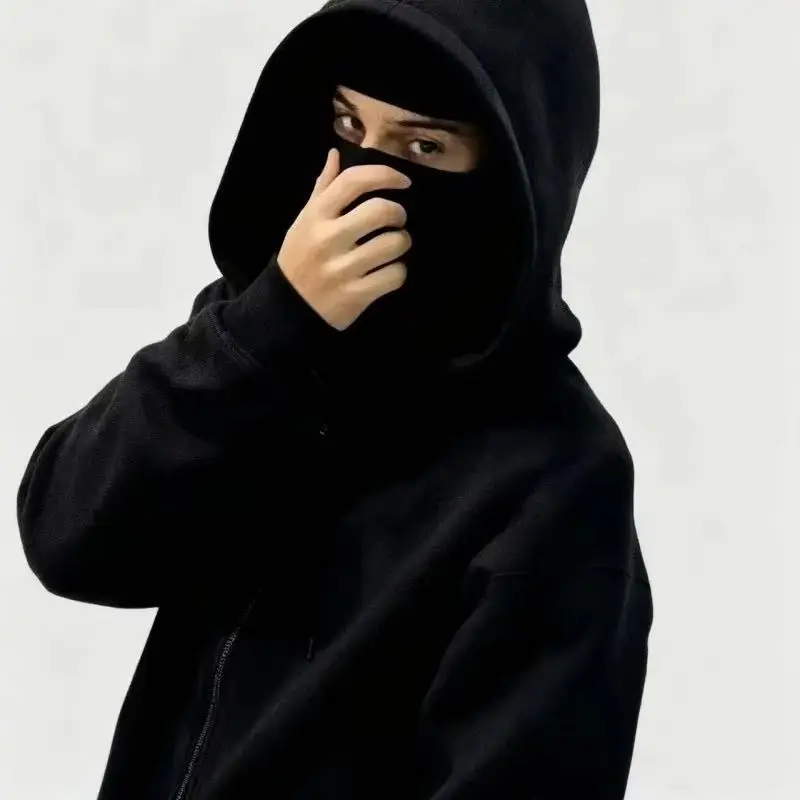 Mujer hombre y pasamontañas Y2K gótico Harajuku invierno nuevo artículo doble Sudadera con capucha máscara con capucha cremallera ropa deportiva