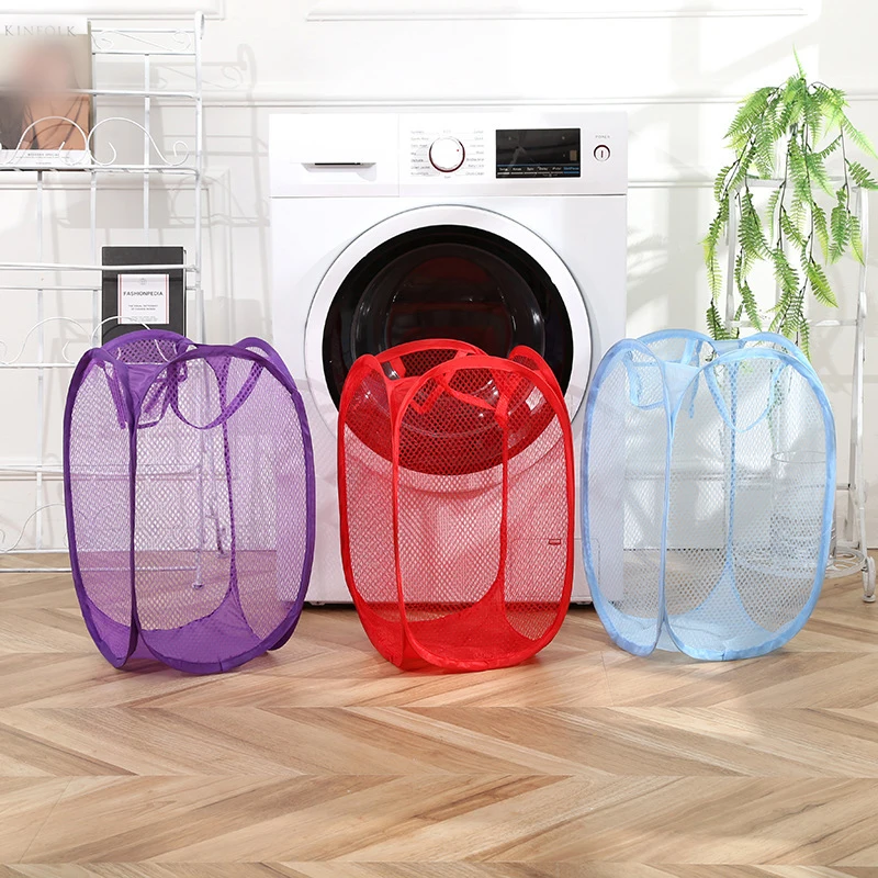 Cesta de roupas sujas dobrável de malha, cesta de roupas sujas minimalista monocromática, cesta de lavanderia de banheiro doméstico