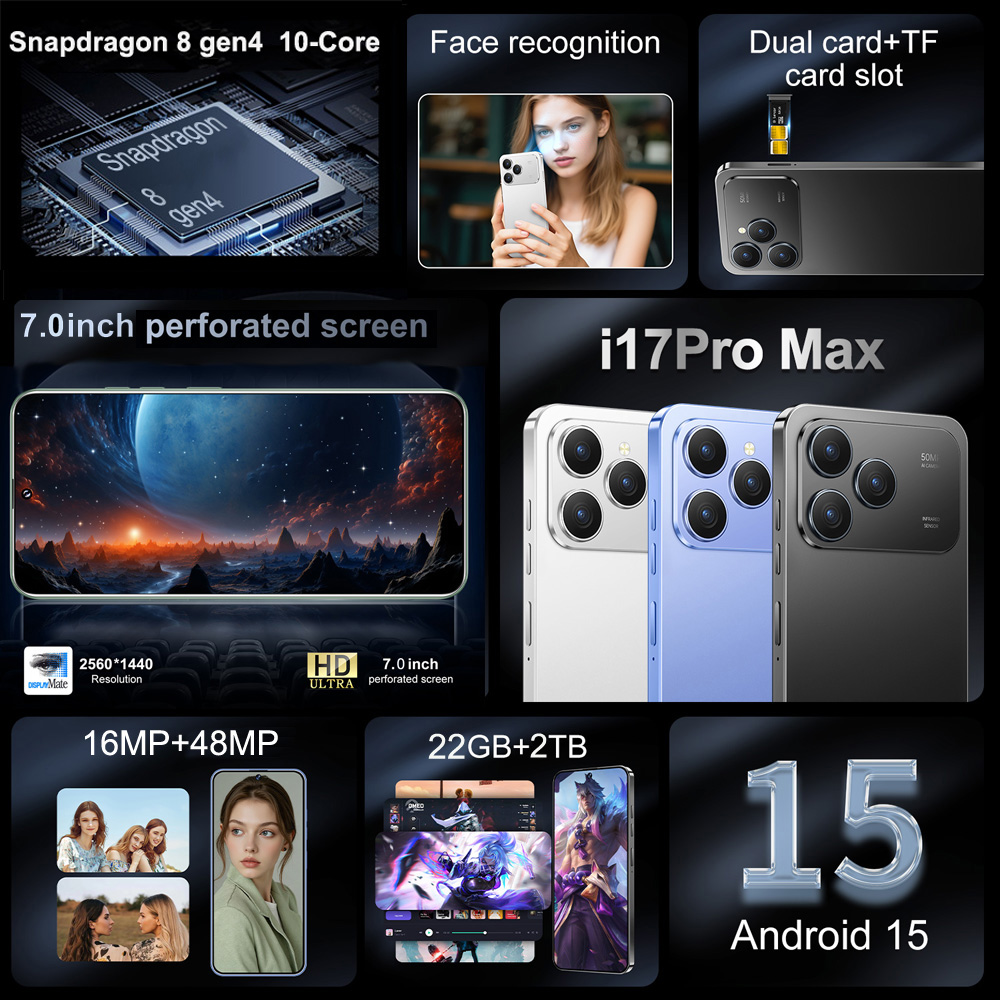 2026 HOT i17 Pro Max Cellphones Original 7.0HD 5G Dual Card Cheap Smartphone 8000mAh Android Global Version Mobile Cell Phones