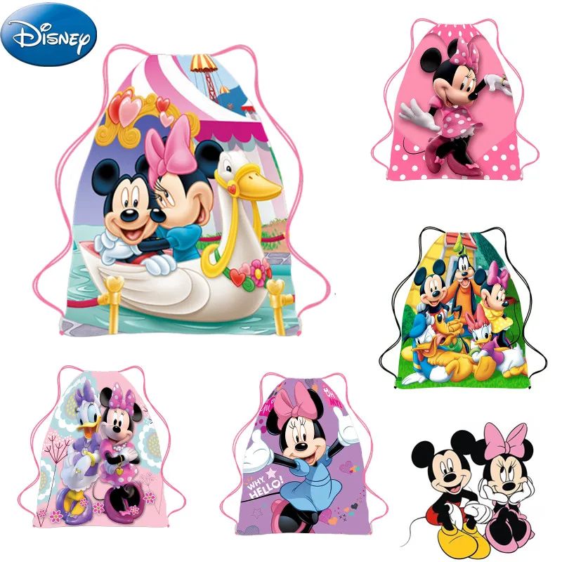 Disney Mickey Chrildren Drawstring bag Cartoon Minnie Backpack Bag Anime School Bags Children's Brithday Party Christmars Gifts