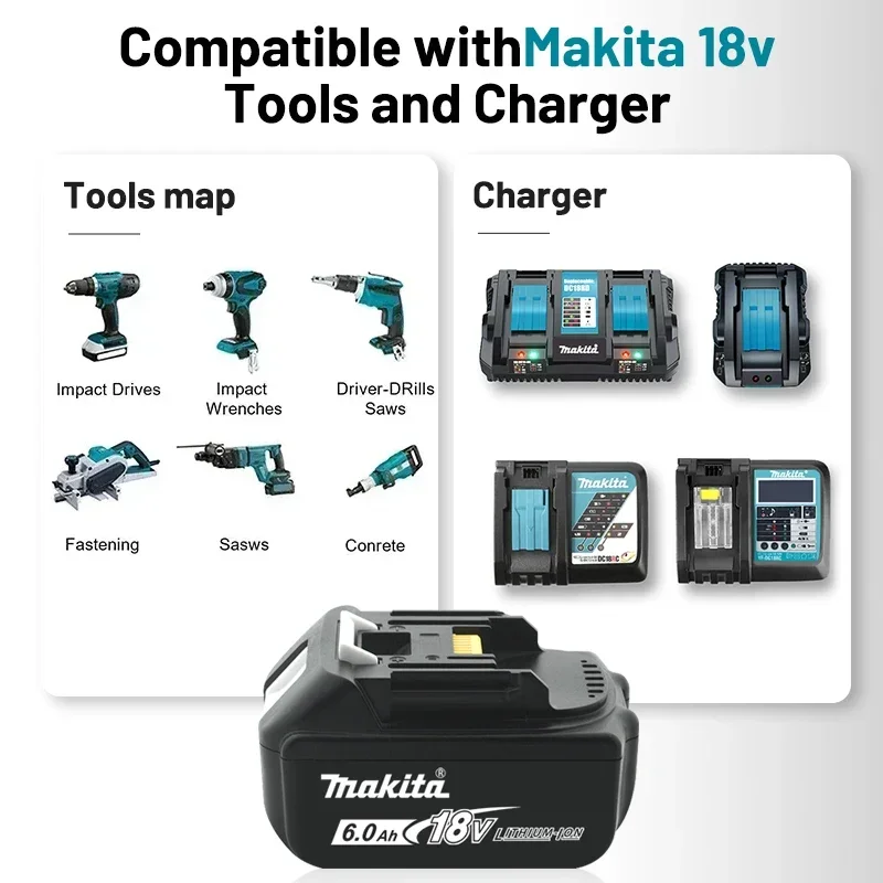 Литиевая аккумуляторная батарея Makita 18 В 5,0/6,0/9,0 Ач со светодиодным индикатором, высокая емкость для шнуров Makita, аккумулятор для электроинструмента