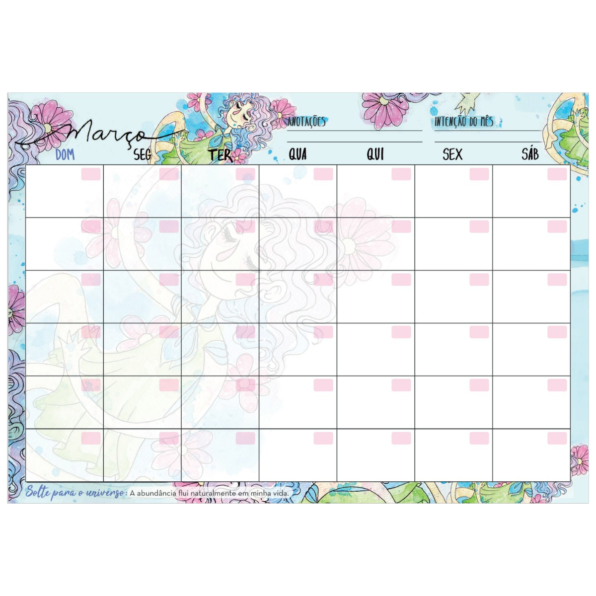 Planner Calendário Mensal Aquarela A4 Lateral 15 Folhas