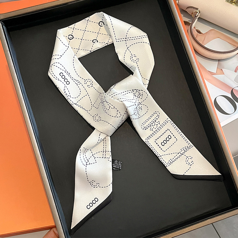 Luxe 5*85 cm Slanke Model Temperament Kleine Sjaal Lange Zijden Sjaal Haarband vrouwen All-Match Dubbelzijdig Streamer