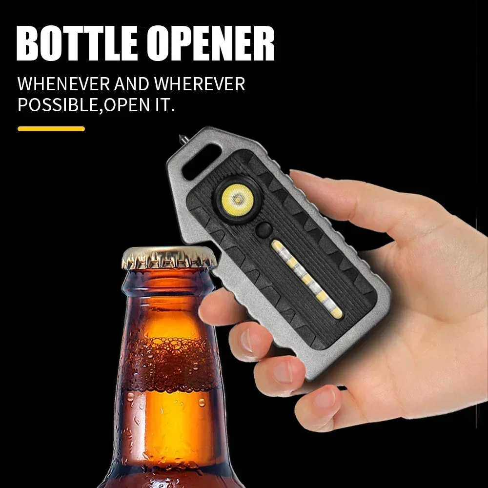 Lampe de poche porte-clés LED Portable USB-C, Mini torche Rechargeable, lanterne de poche, lampe de travail d'inondation, sifflet de survie d'urgence