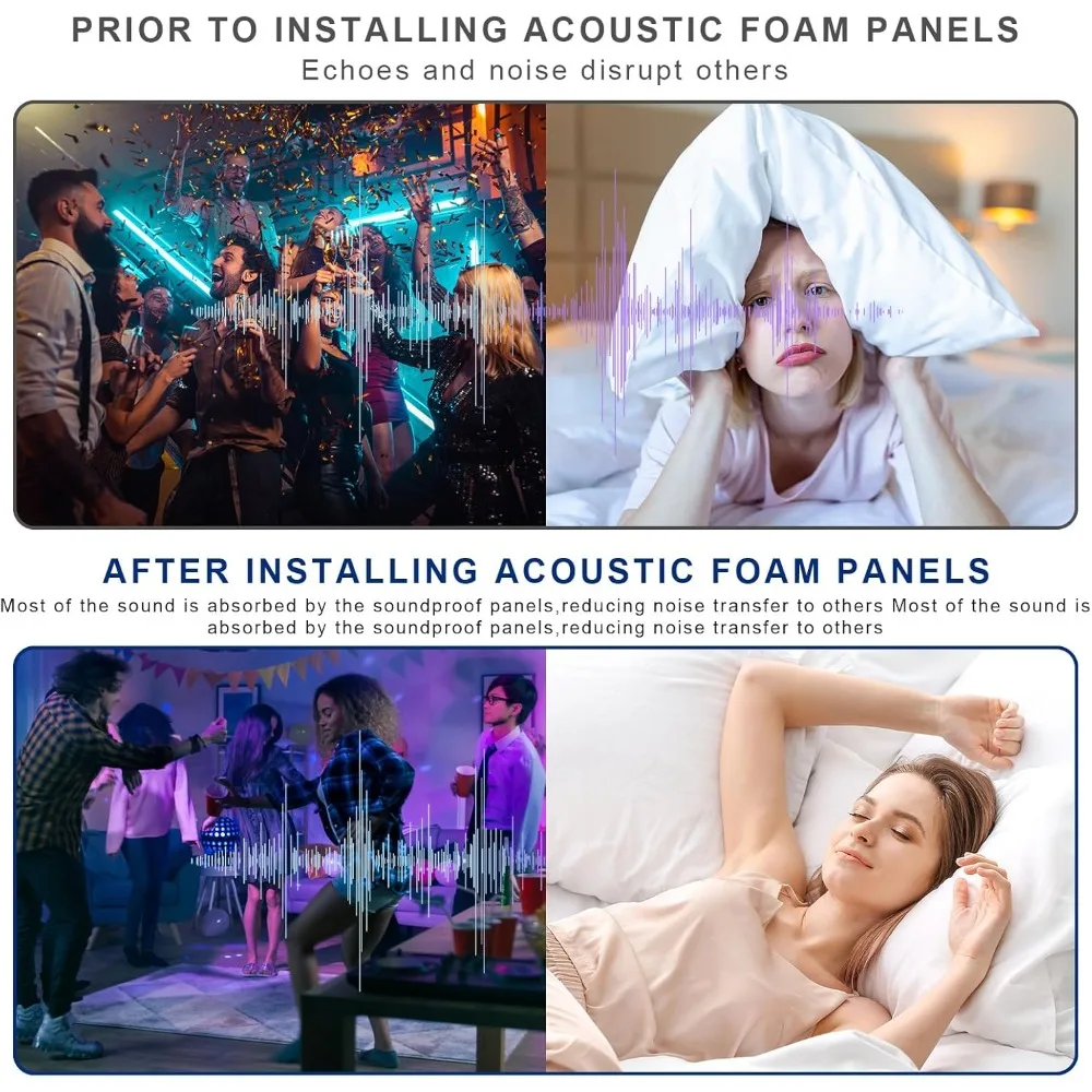 Acoustic Foam Panels, 48 x 24 x 2 inches, 4 Pack Soundproof Foam Wall Panels High Density Noise Canceling Studio for Echo Absorp