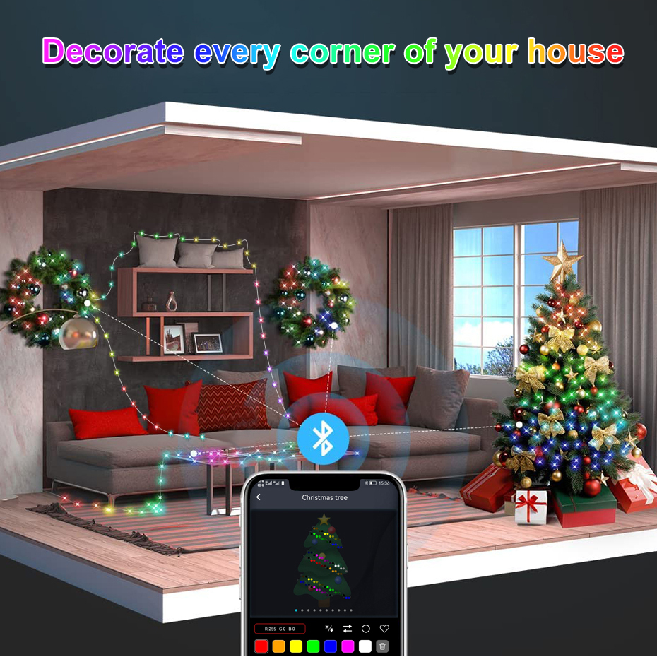 50M 20M 10M 5M 1M Weihnachtsbeleuchtung LED Lichterkette USB Smart Bluetooth Vorhang Lichter Girlande für Home Party Dekoration